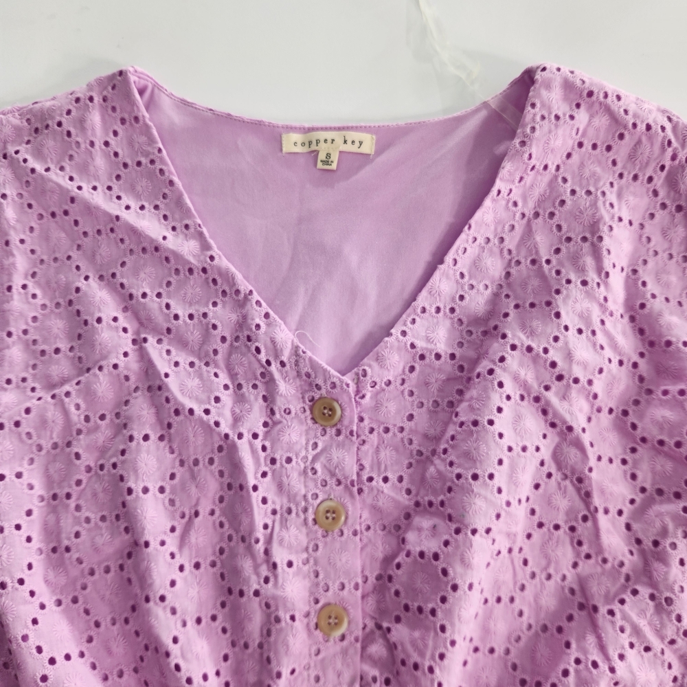 Copper Key Women's Dress Size S Lavender Eyelet Midi Short Sleeve V Neck NWT 01 - Picture 4 of 14